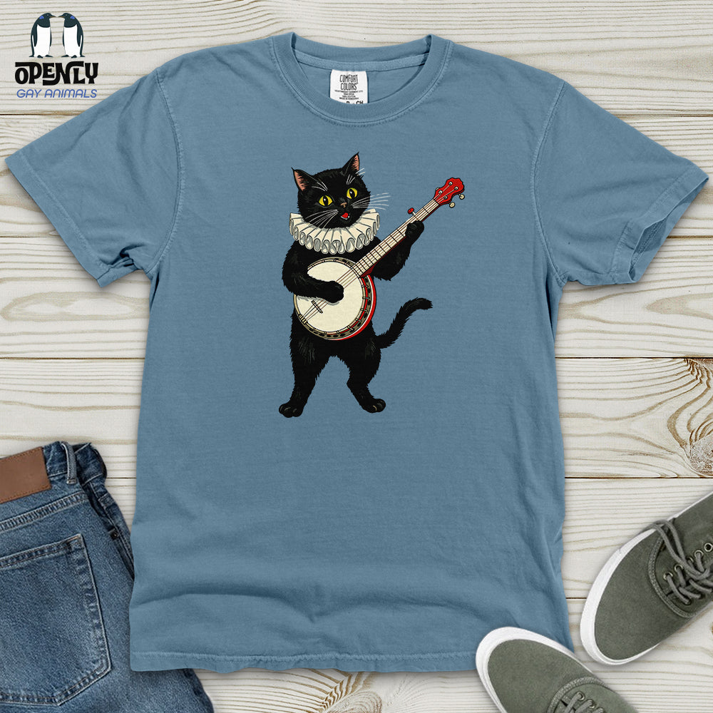 Cat Playing a Banjo Heavy Cotton Comfort Colors Tee
