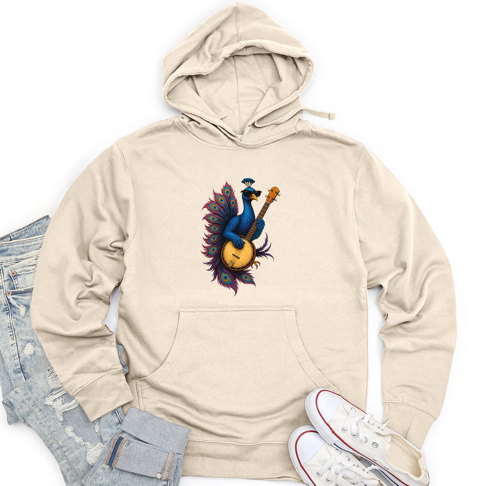 Peacock Rockstar With Banjo Unisex Midweight Hoodie