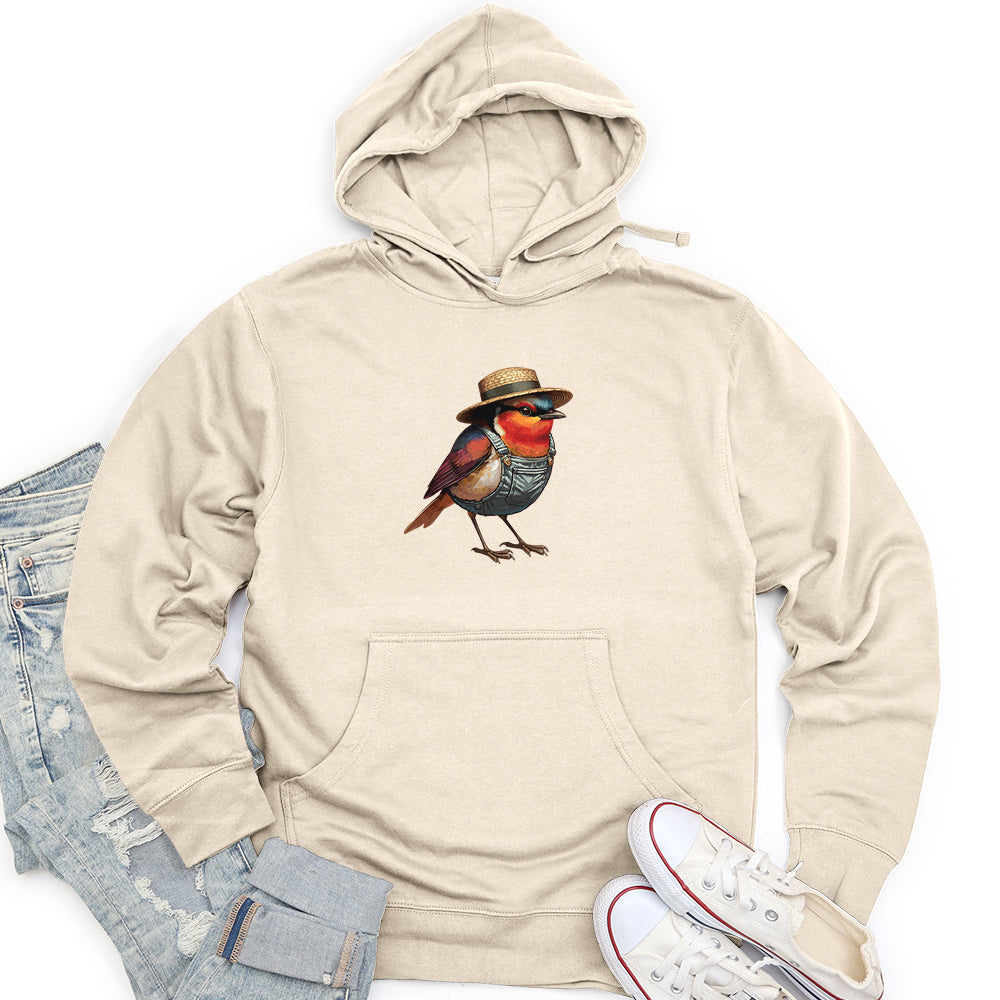 Robin Bird With a Straw Hat Unisex midweight hoodie