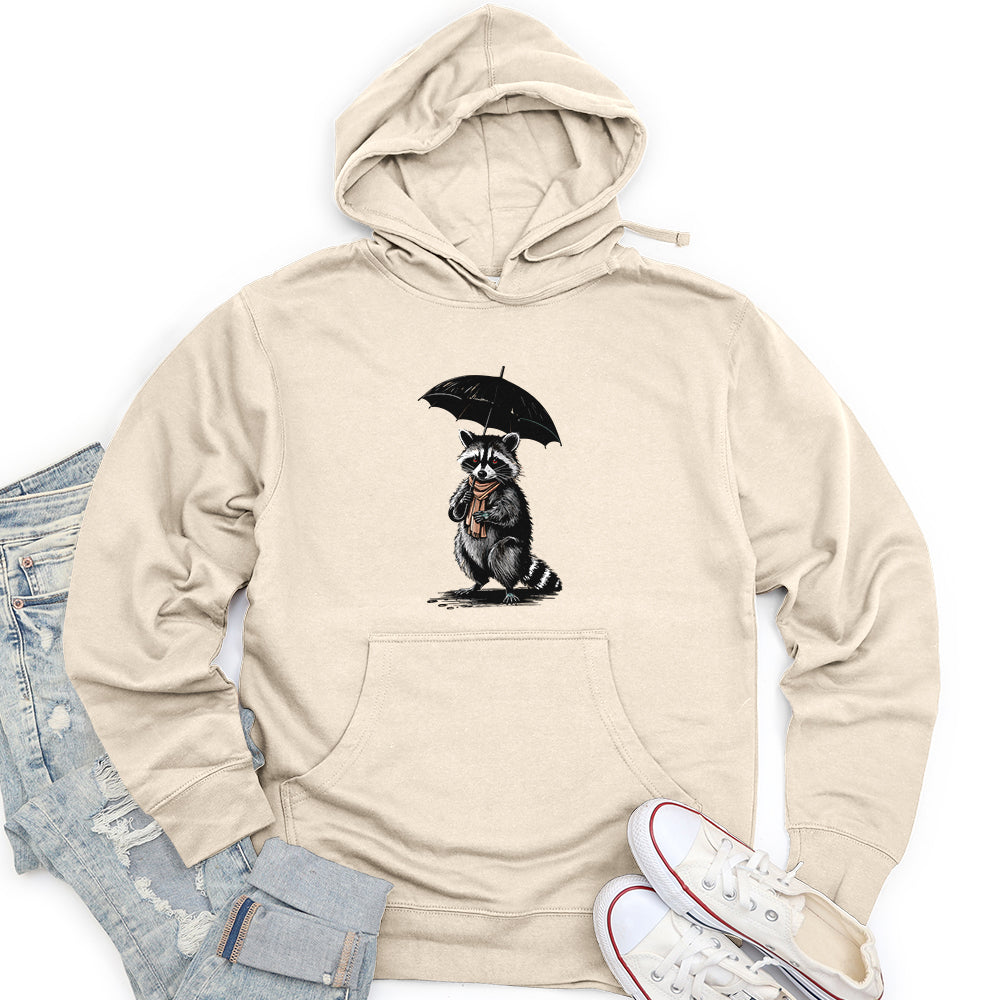 Raccoon Holding Umbrella Unisex Midweight Hoodie
