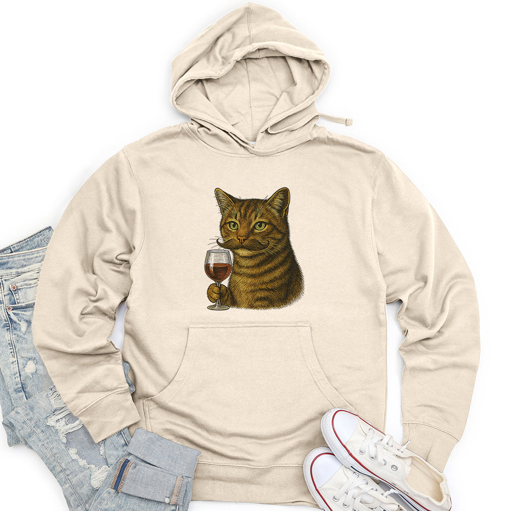 Cat With Wine Glass Unisex Midweight Hoodie