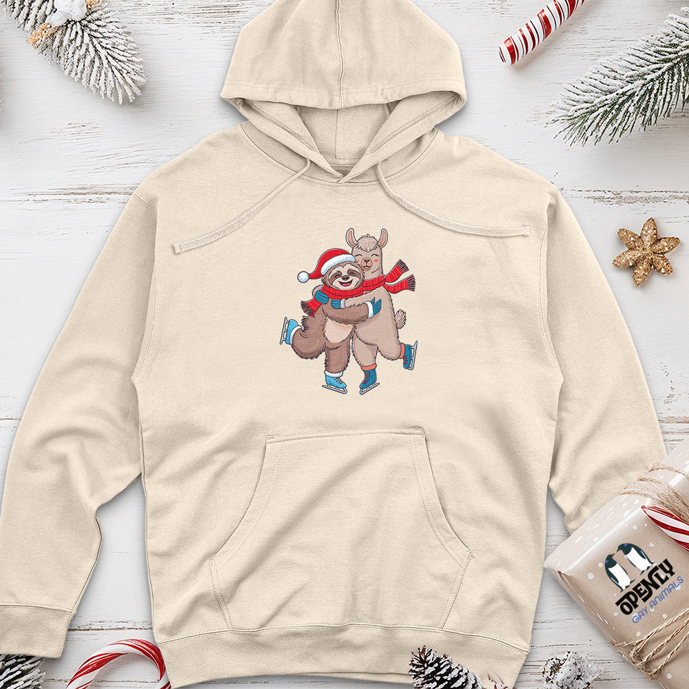 Sloth Hugging Llama Unisex Midweight Hoodie