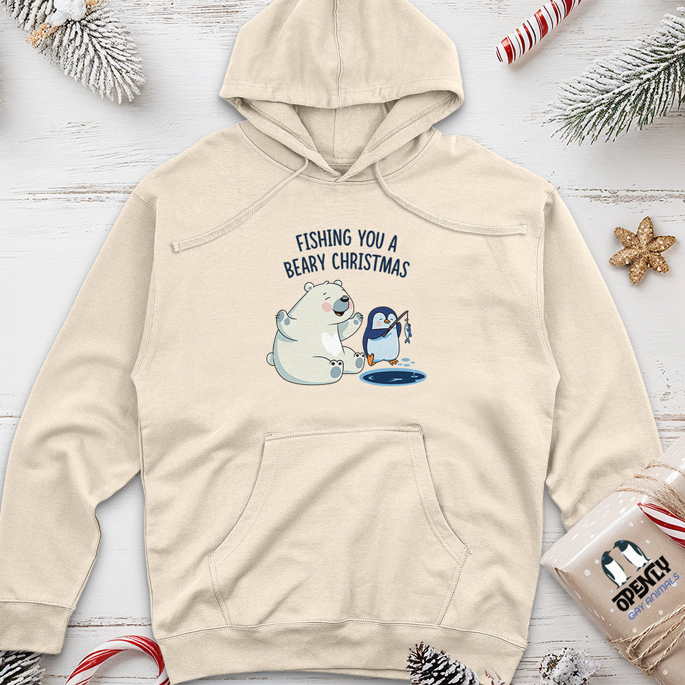 Fishing You a Beary Christmas Unisex Midweight Hoodie