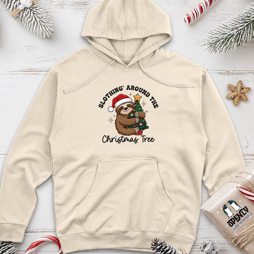 Slothing Around the Christmas Tree Unisex Midweight Hoodie