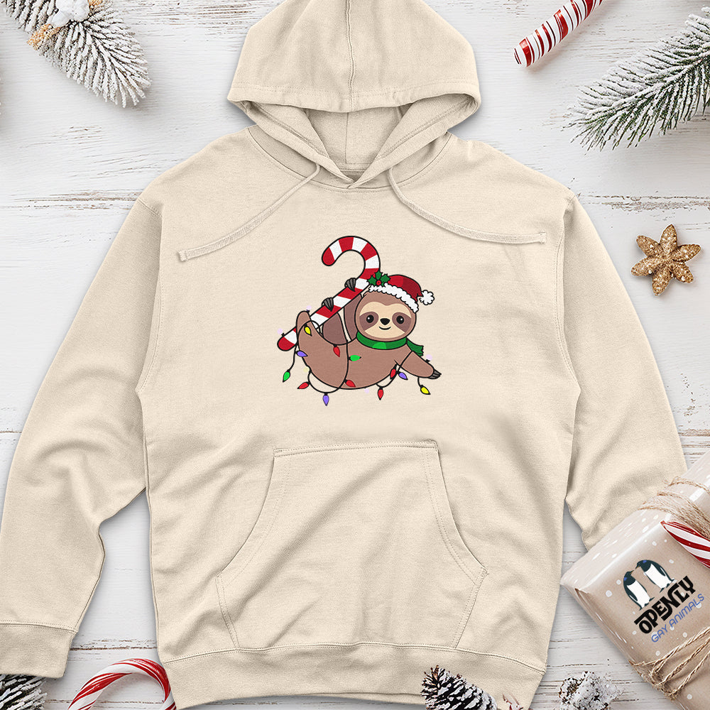 Sloth Santa Hat Candy Cane Unisex Midweight Hoodie