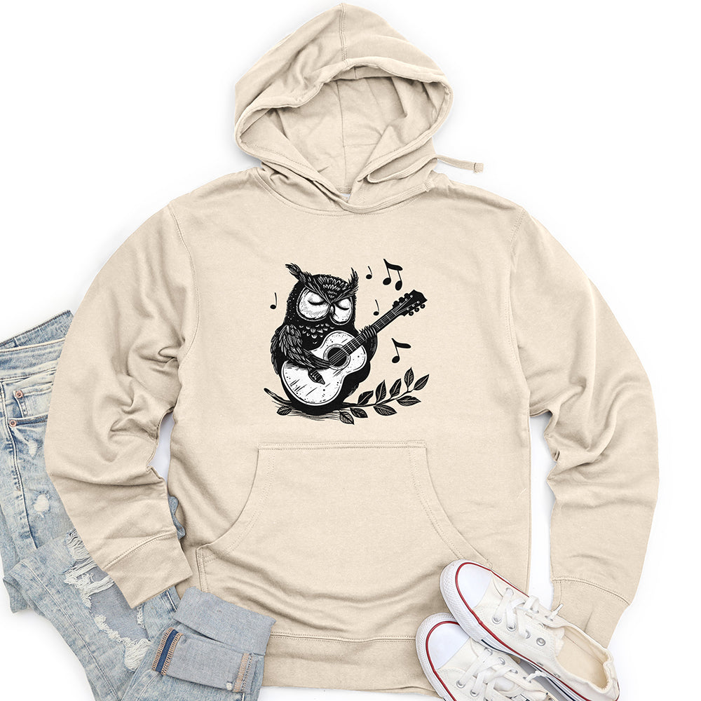 Owl Guitar Serenade Unisex Midweight Hoodie