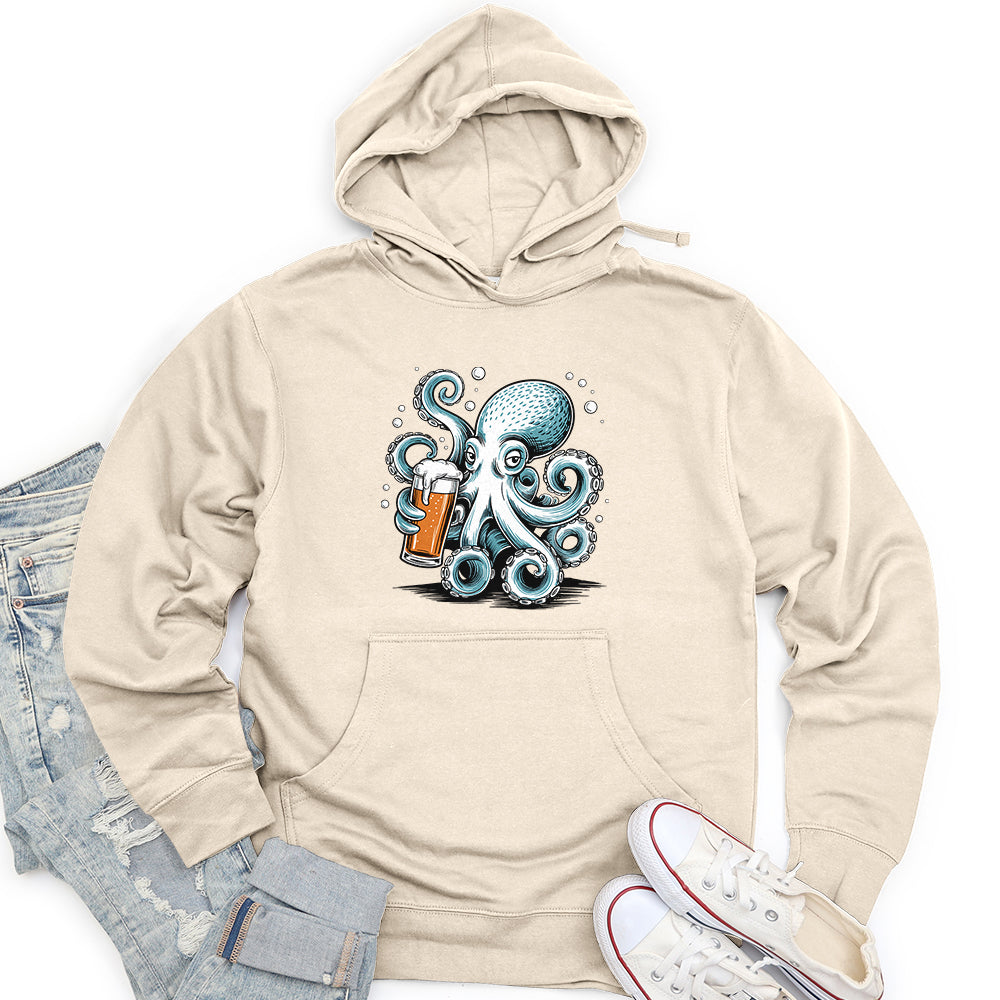 Octopus Holding Beer Glass Unisex Midweight Hoodie