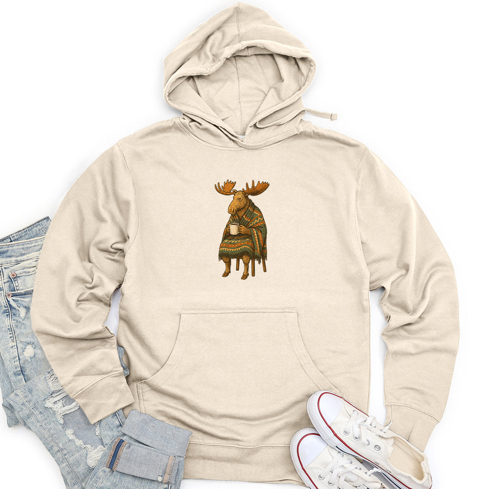 Moose Drinking Coffee Unisex midweight hoodie