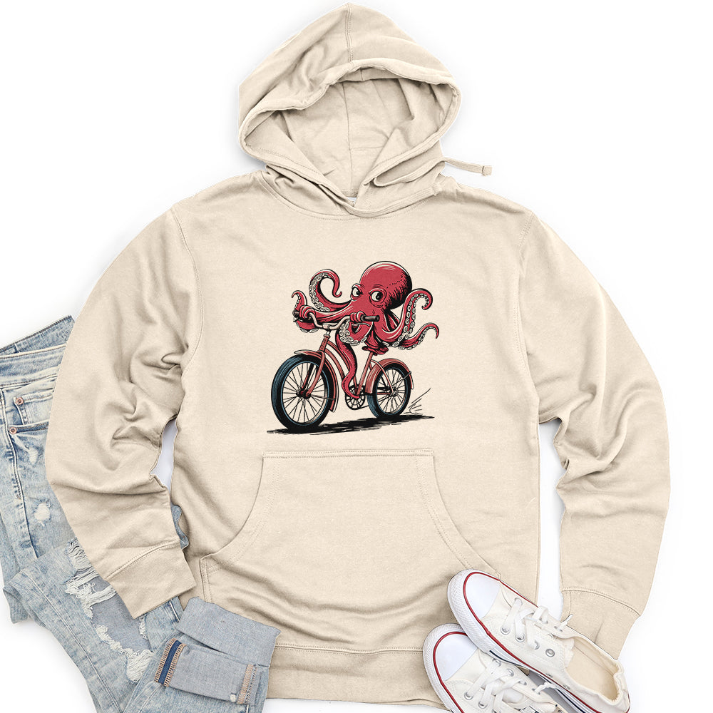 Octopus Riding Bicycle Unisex Midweight Hoodie