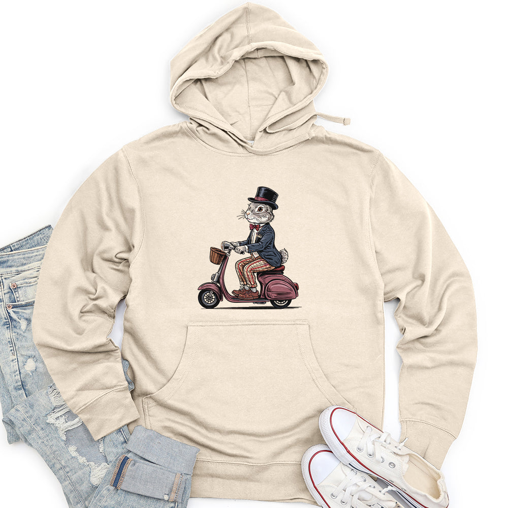 Rabbit Riding a Scooter Unisex Midweight Hoodie