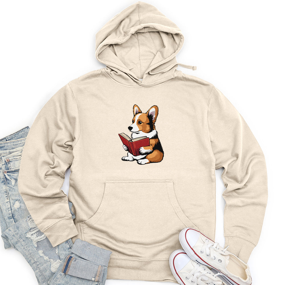 Corgi Reading Book Unisex midweight hoodie