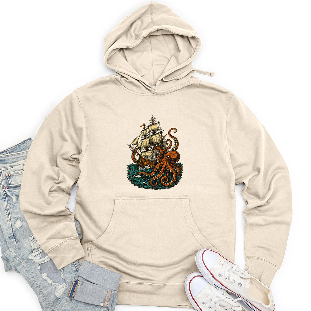 Octopus Attack Pirate Ship Unisex Midweight Hoodie