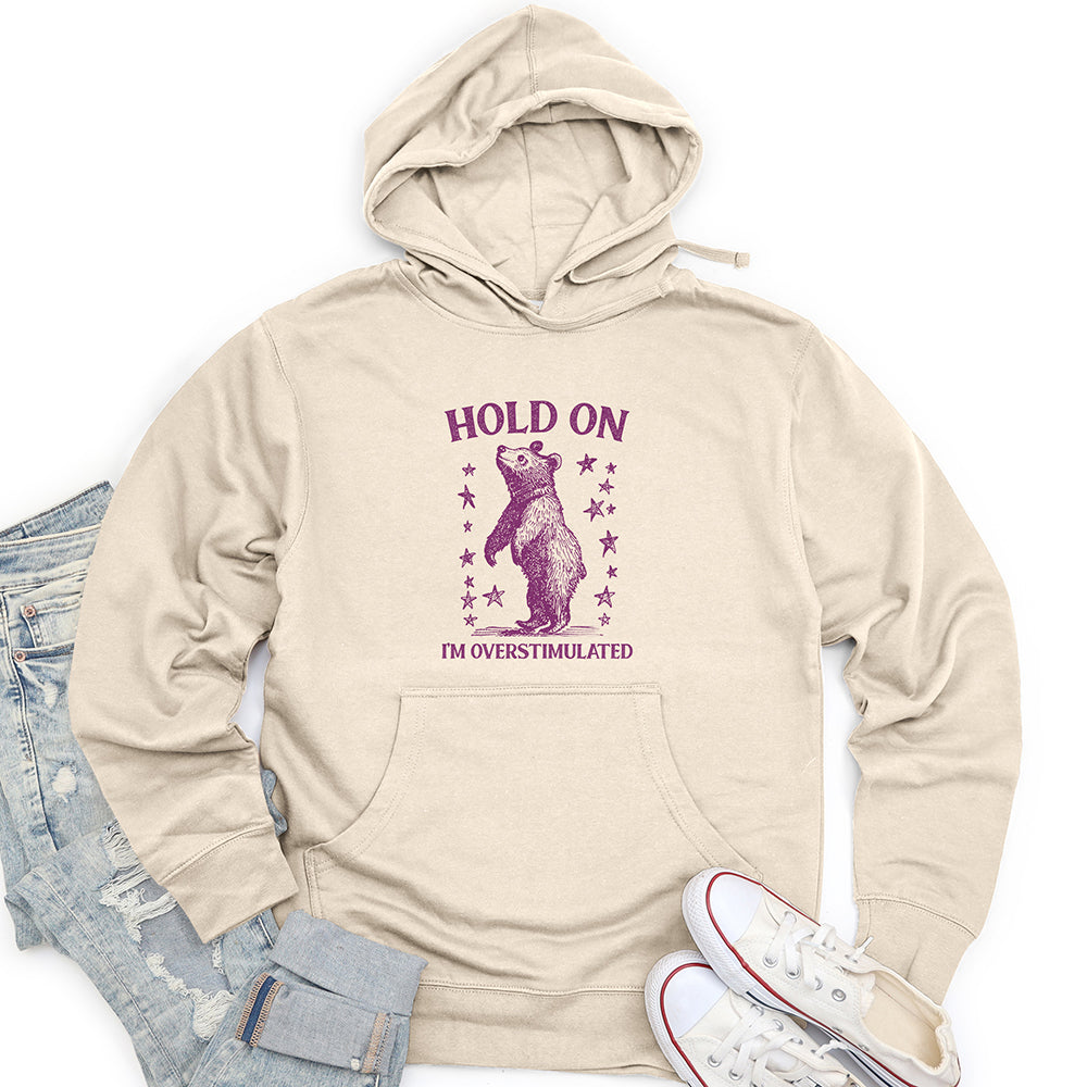 Hold On I'm Overstimulated Bear Unisex Midweight Hoodie
