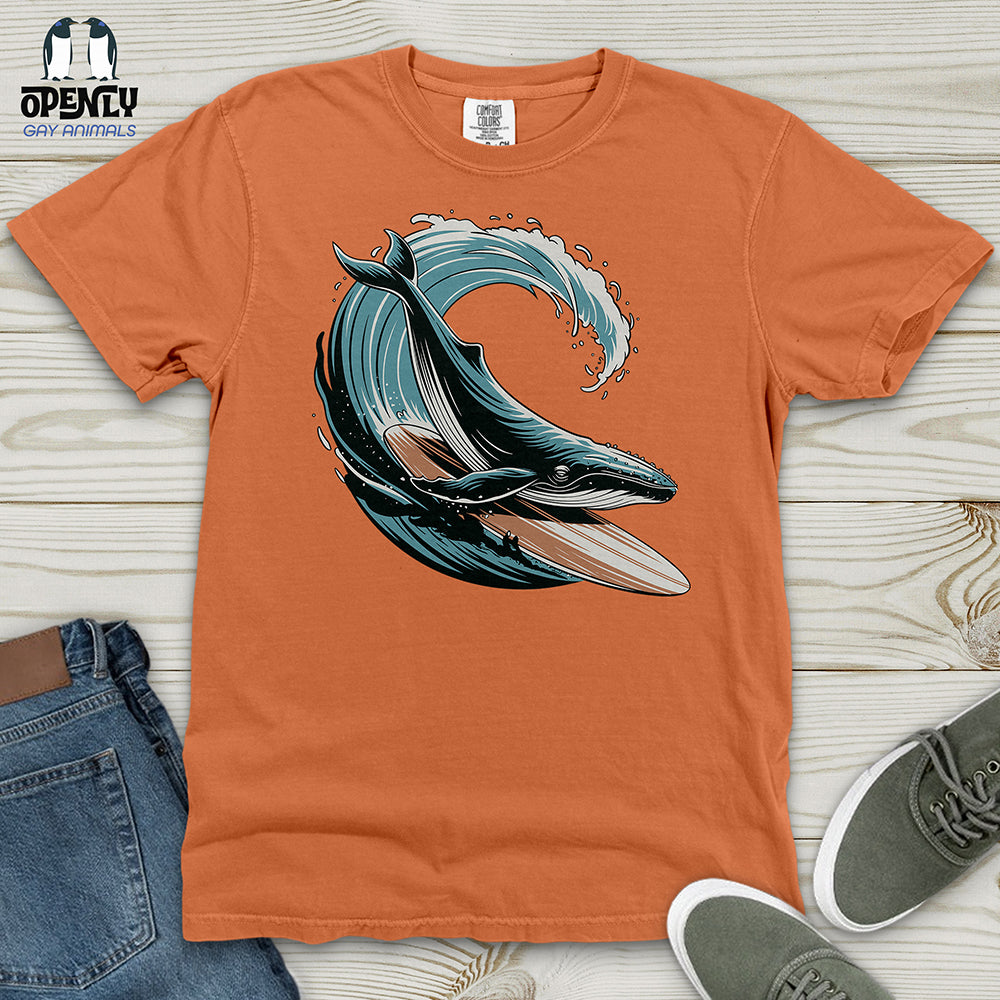 Whale Surfing on a Surfboard Heavy Cotton Comfort Colors Tee