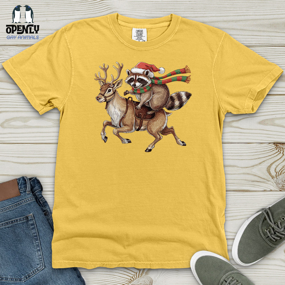 Raccoon Riding Reindeer Heavy Cotton Comfort Colors Tee