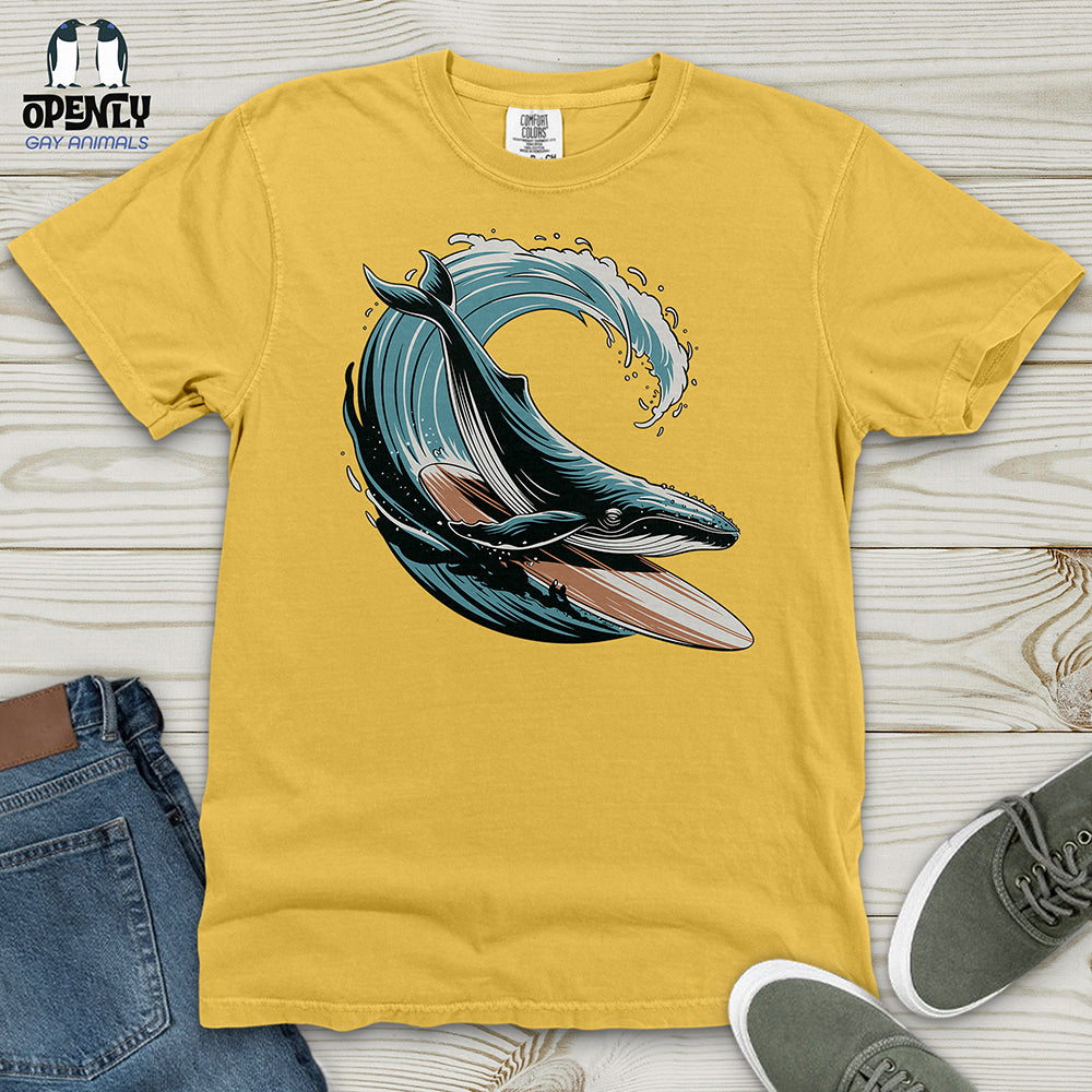 Whale Surfing on a Surfboard Heavy Cotton Comfort Colors Tee