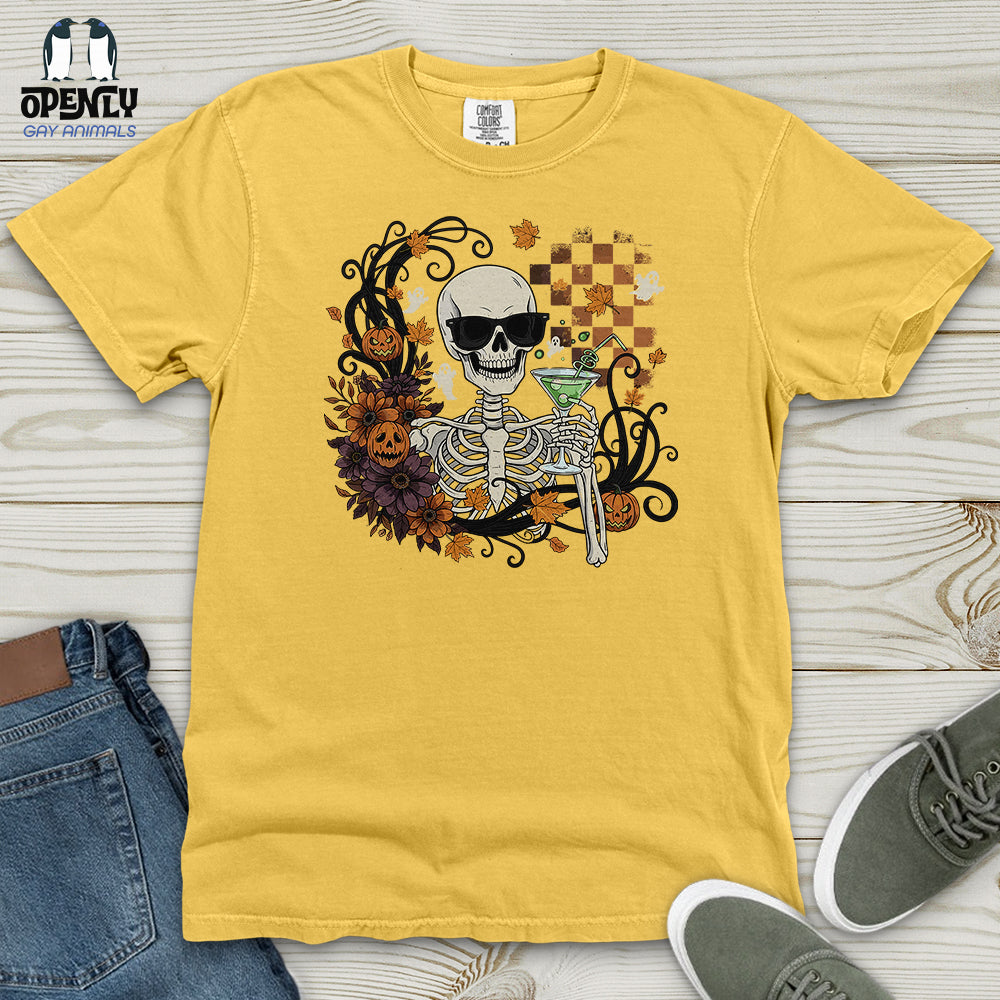 Skeleton Drink Wine Heavy Cotton Comfort Colors Tee
