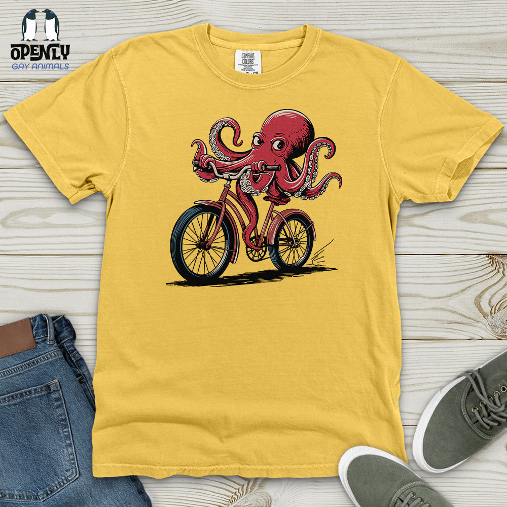 Octopus Riding Bicycle Heavy Cotton Comfort Colors Tee