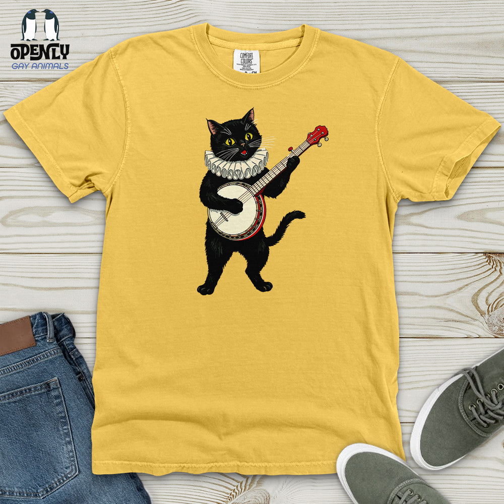Cat Playing a Banjo Heavy Cotton Comfort Colors Tee