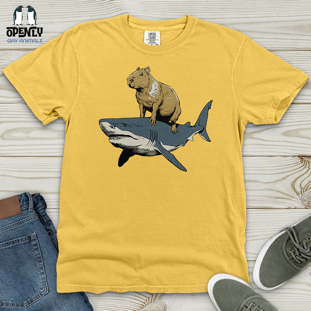 Capybara Riding Shark Heavy Cotton Comfort Colors Tee