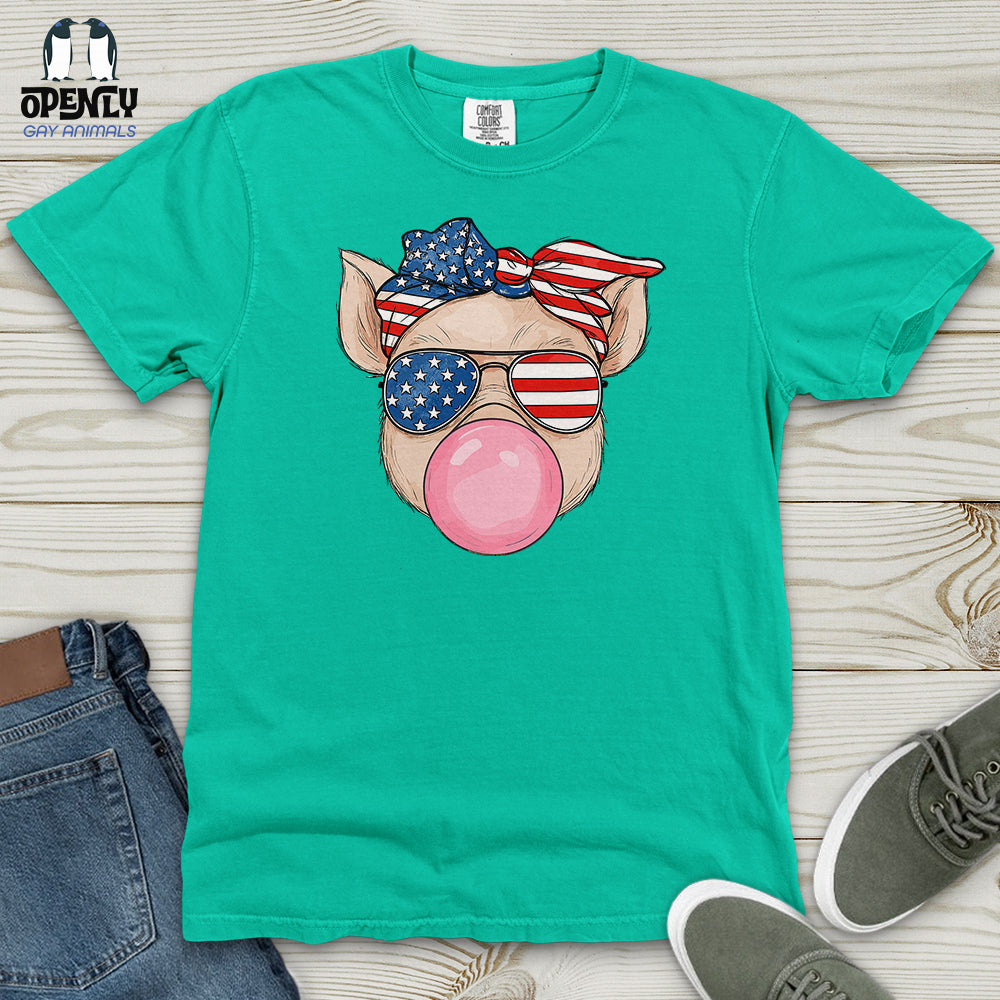 Patriotic Pig Blowing Bubble Gum Heavy Cotton Comfort Colors Tee