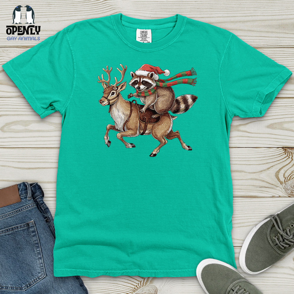 Raccoon Riding Reindeer Heavy Cotton Comfort Colors Tee