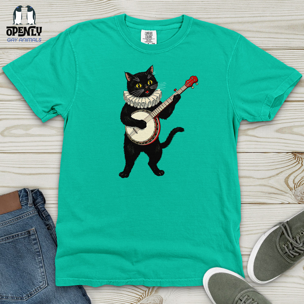 Cat Playing a Banjo Heavy Cotton Comfort Colors Tee