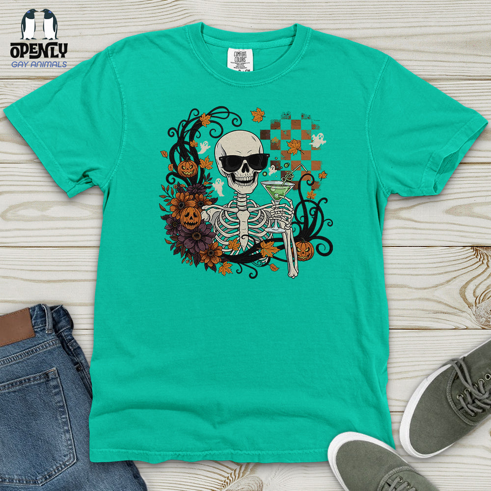 Skeleton Drink Wine Heavy Cotton Comfort Colors Tee