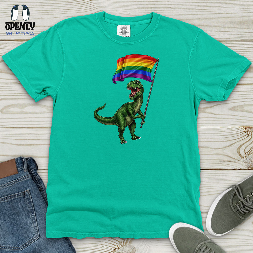 Dinosaur With Flag Heavy Cotton Comfort Colors Tee
