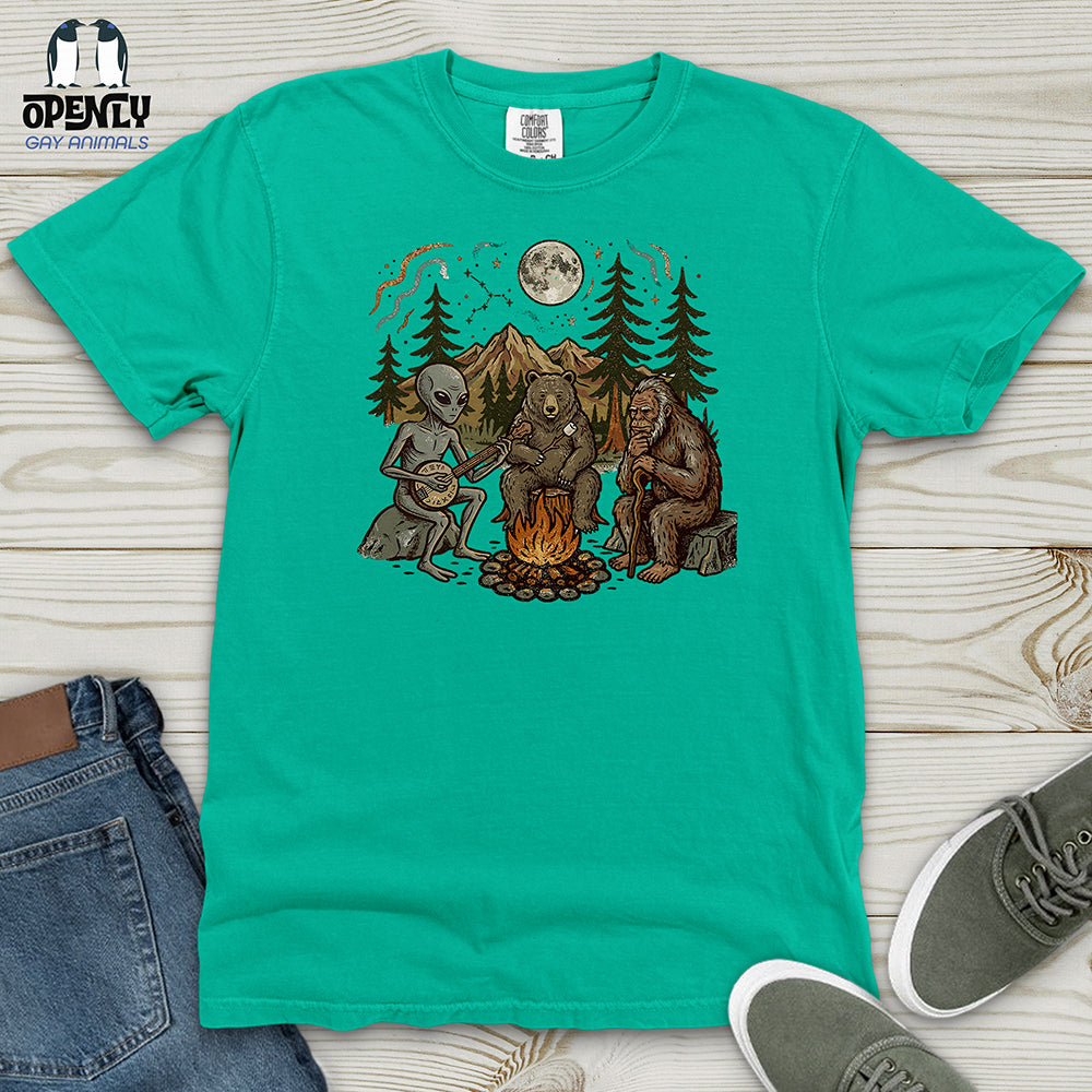 Bigfoot Alien Camping Heavy Cotton Comfort Colors Tee