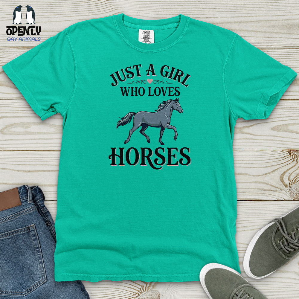 Just A Girl Who Loves Horses Heavy Cotton Comfort Colors Tee