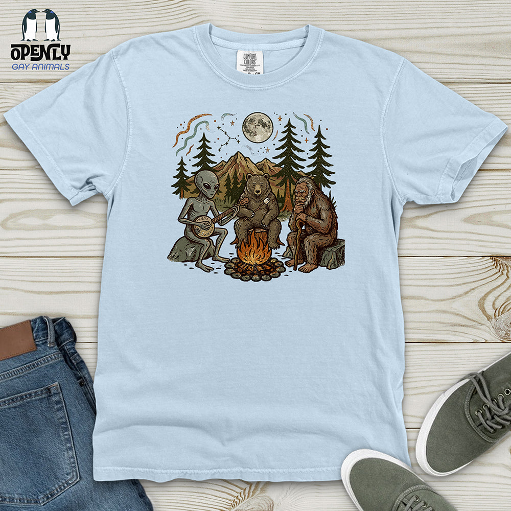 Bigfoot Alien Camping Heavy Cotton Comfort Colors Tee