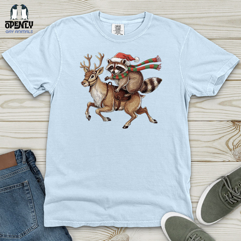 Raccoon Riding Reindeer Heavy Cotton Comfort Colors Tee