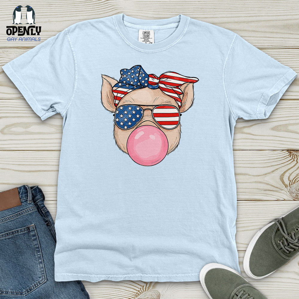 Patriotic Pig Blowing Bubble Gum Heavy Cotton Comfort Colors Tee