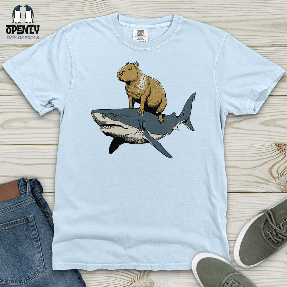 Capybara Riding Shark Heavy Cotton Comfort Colors Tee