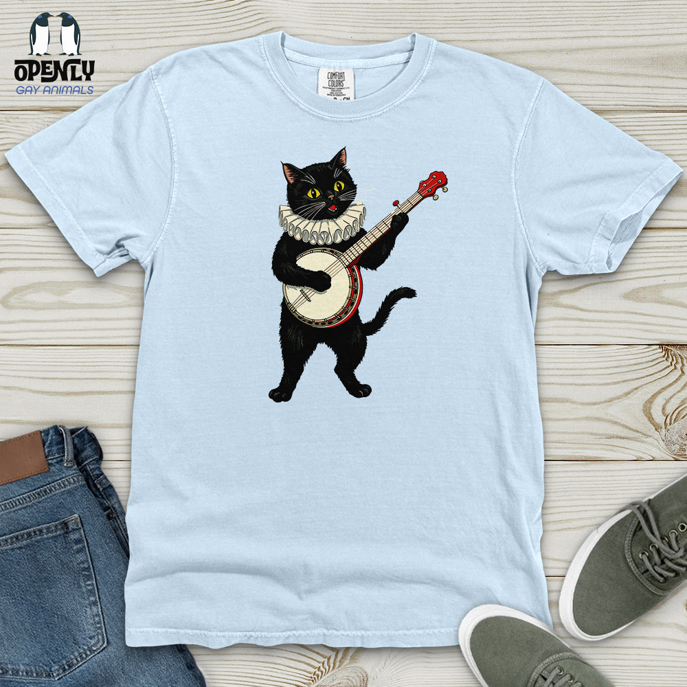 Cat Playing a Banjo Heavy Cotton Comfort Colors Tee