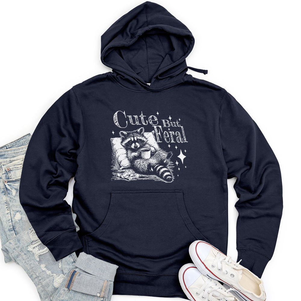 Cute But Feral Raccoon with Coffee Unisex Midweight Hoodie