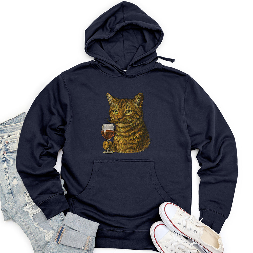 Cat With Wine Glass Unisex Midweight Hoodie