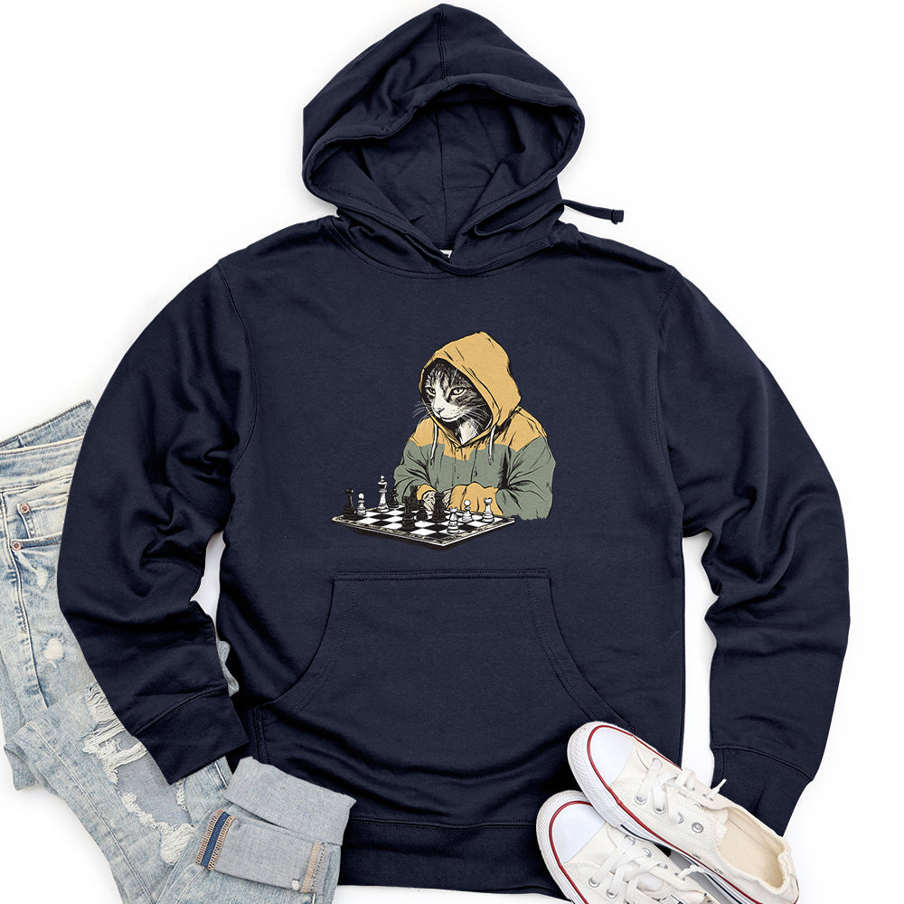 Cat Playing Chess Unisex Midweight Hoodie