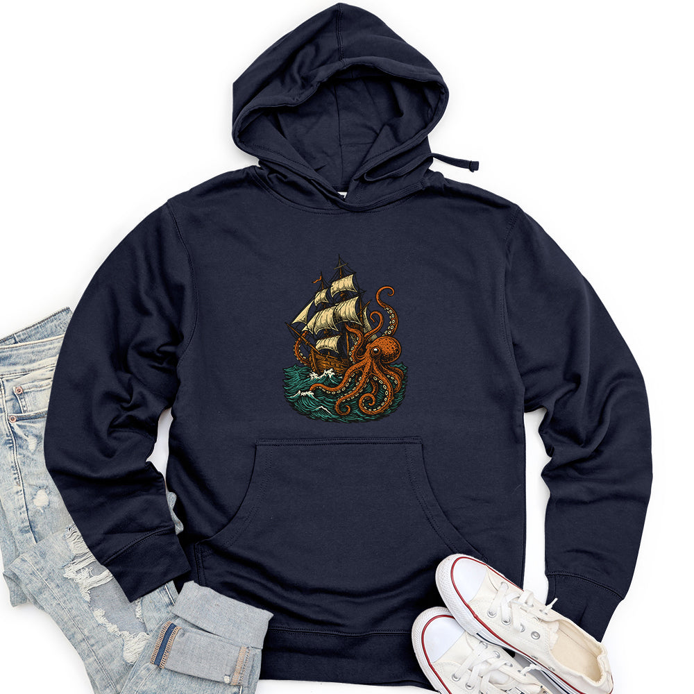 Octopus Attack Pirate Ship Unisex Midweight Hoodie