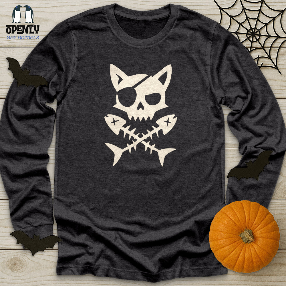 Pirate Cat and Fish Skull Unisex Long Sleeve Tee