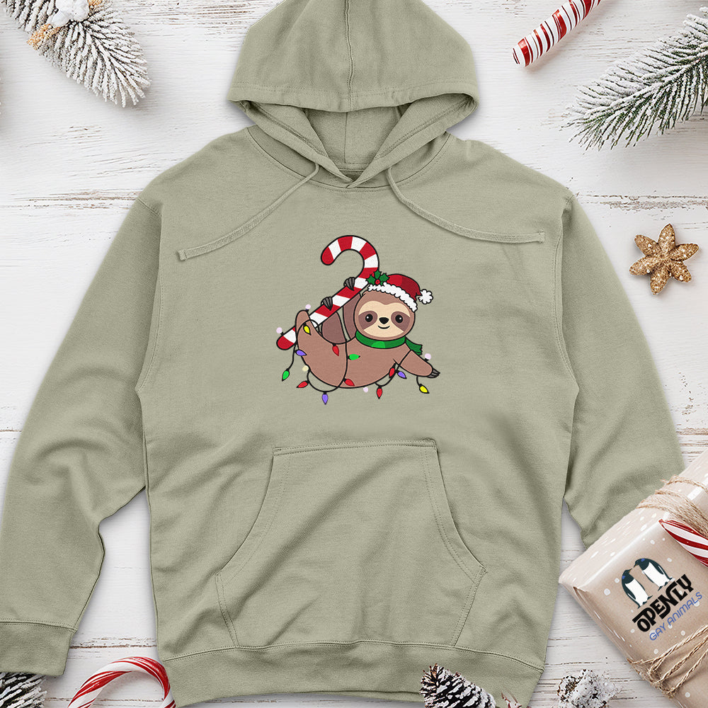 Sloth Santa Hat Candy Cane Unisex Midweight Hoodie