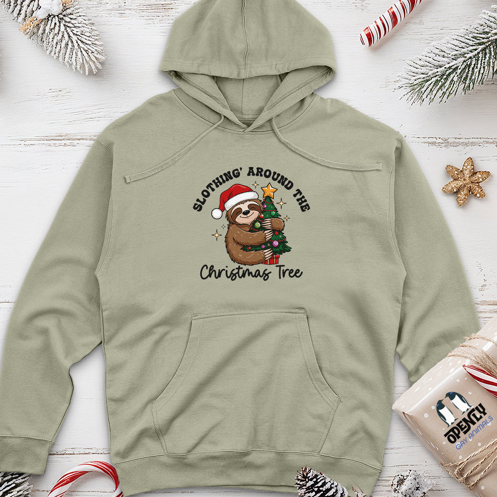 Slothing Around the Christmas Tree Unisex Midweight Hoodie