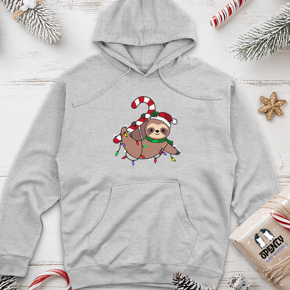 Sloth Santa Hat Candy Cane Unisex Midweight Hoodie