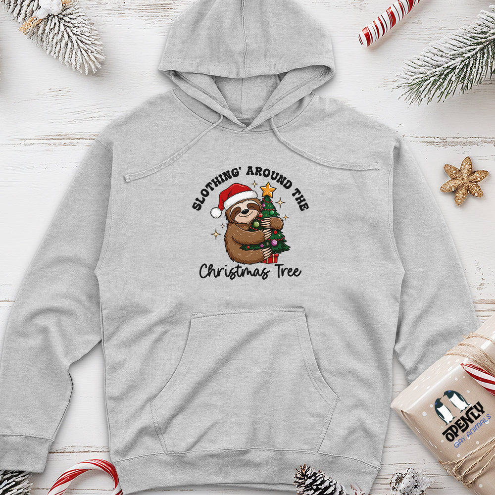 Slothing Around the Christmas Tree Unisex Midweight Hoodie