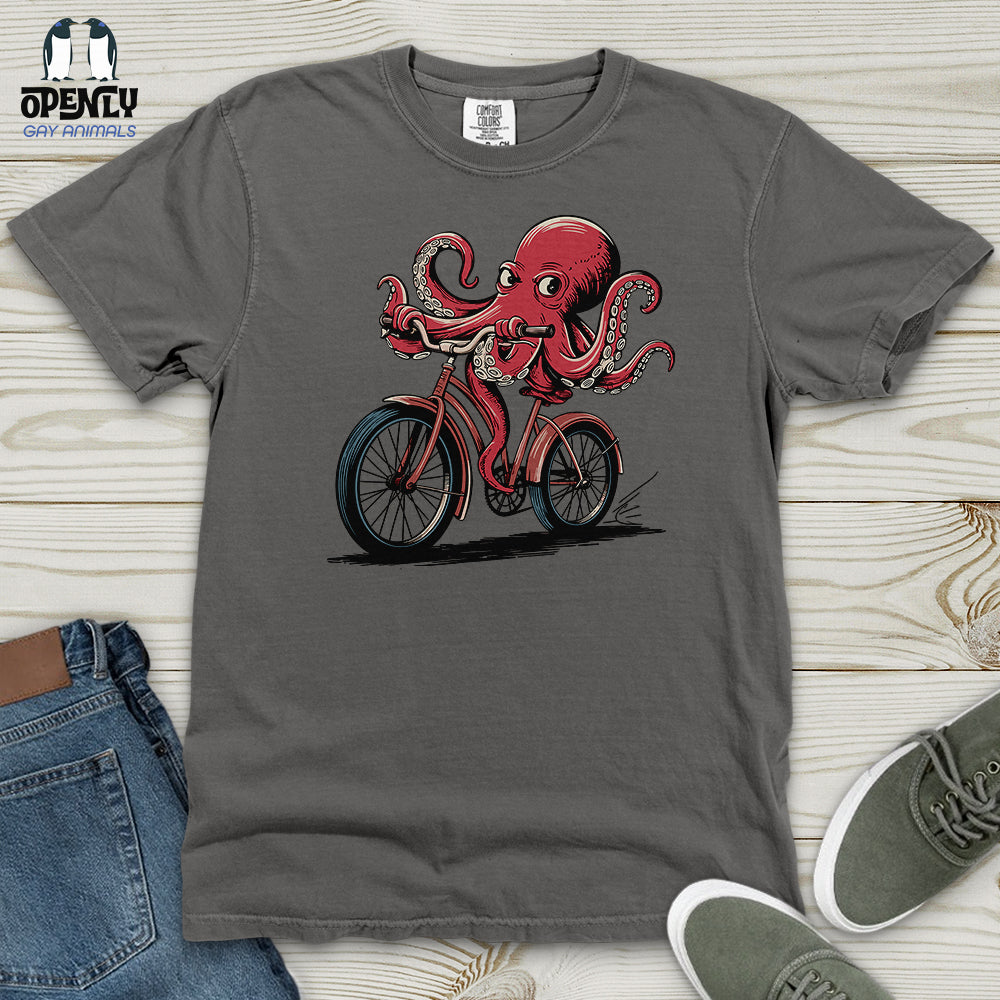 Octopus Riding Bicycle Heavy Cotton Comfort Colors Tee