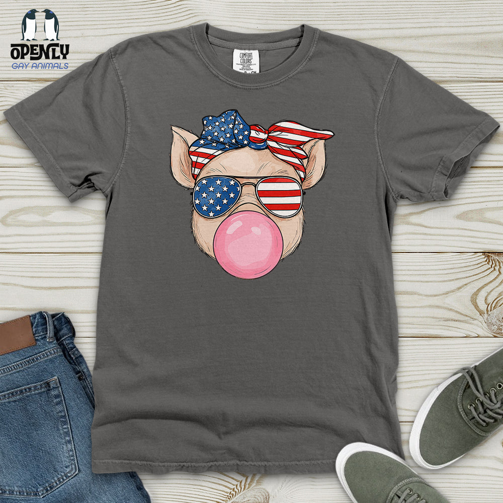 Patriotic Pig Blowing Bubble Gum Heavy Cotton Comfort Colors Tee