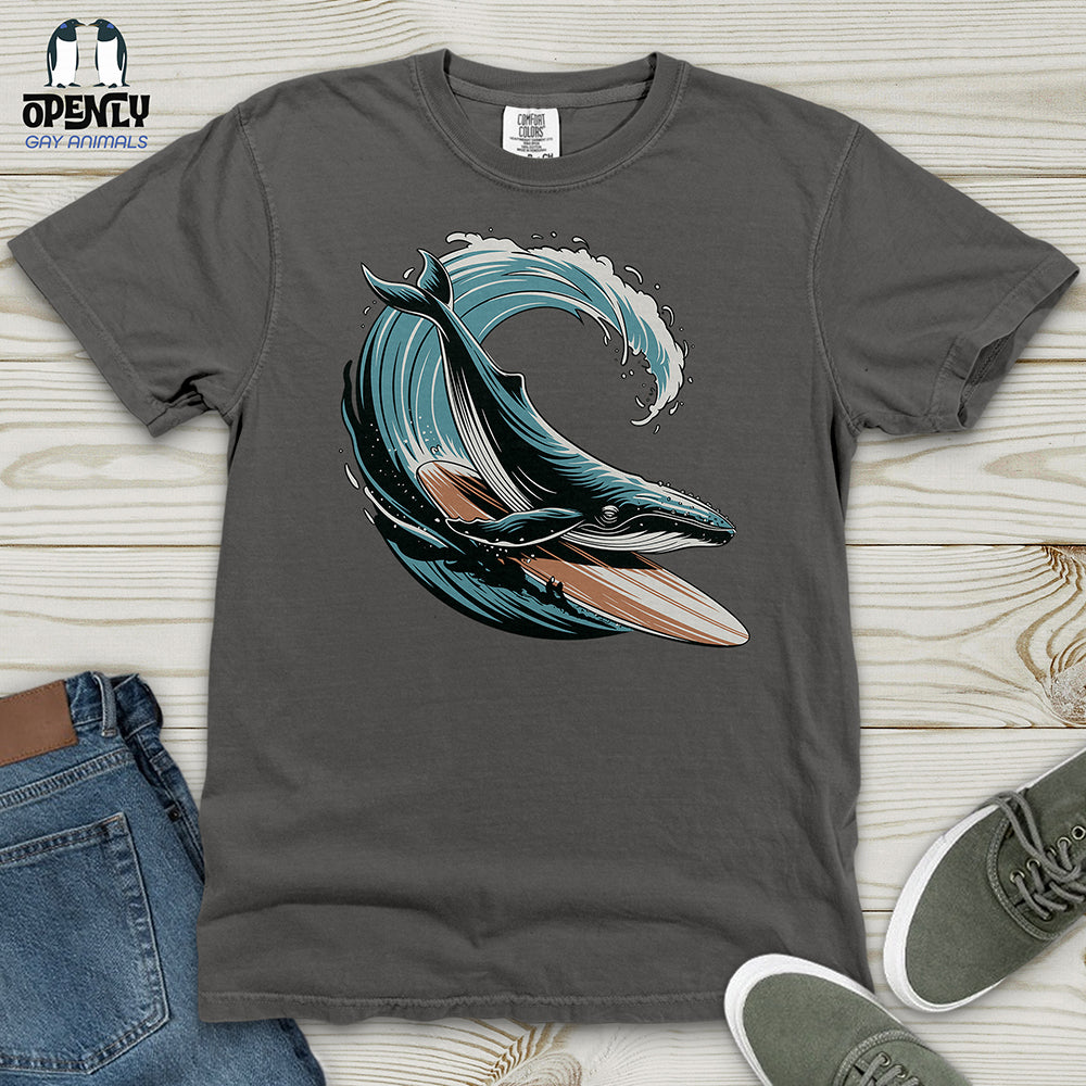 Whale Surfing on a Surfboard Heavy Cotton Comfort Colors Tee