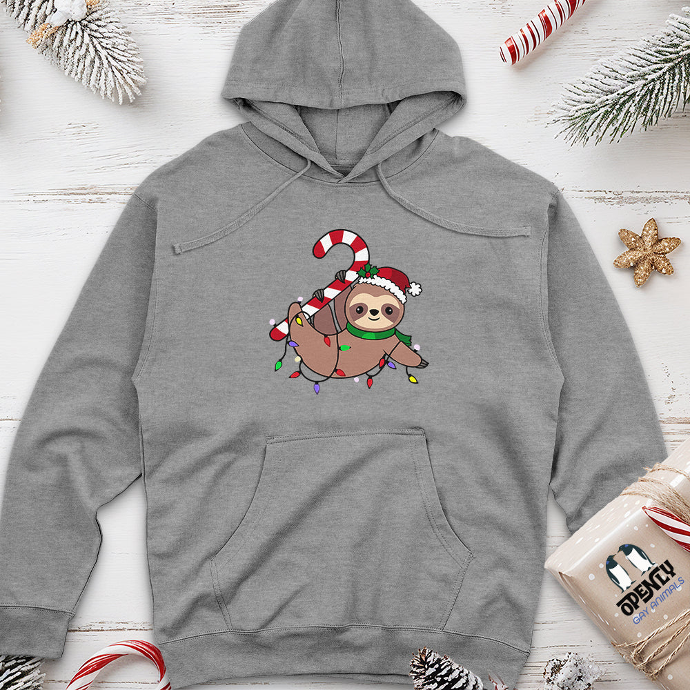 Sloth Santa Hat Candy Cane Unisex Midweight Hoodie