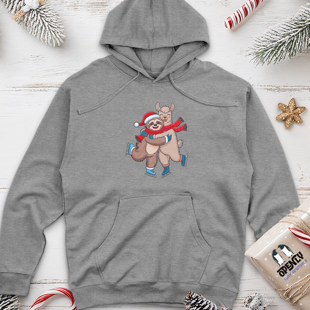 Sloth Hugging Llama Unisex Midweight Hoodie